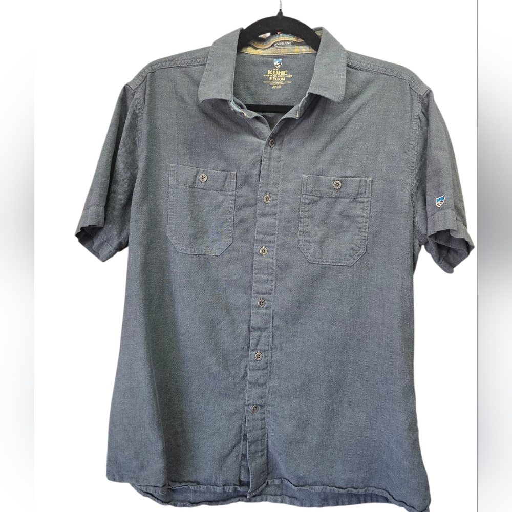 KUHL Linen Blend‎ Shirt Men's M Black Short Sleeve Button Up Outdoor Gorpcore